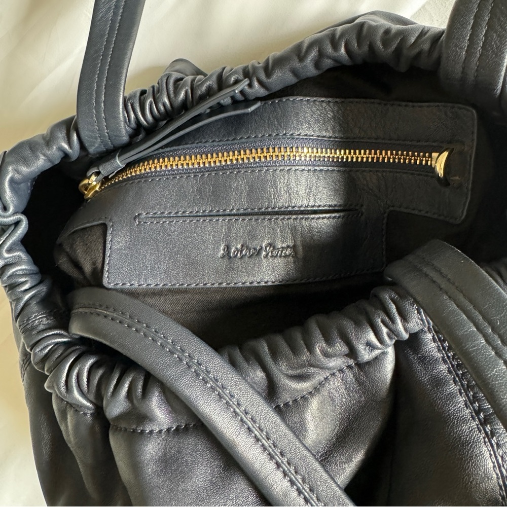 & Other Stories Leather Oversized Drawstring Tote, Navy. - Picture 6 of 12